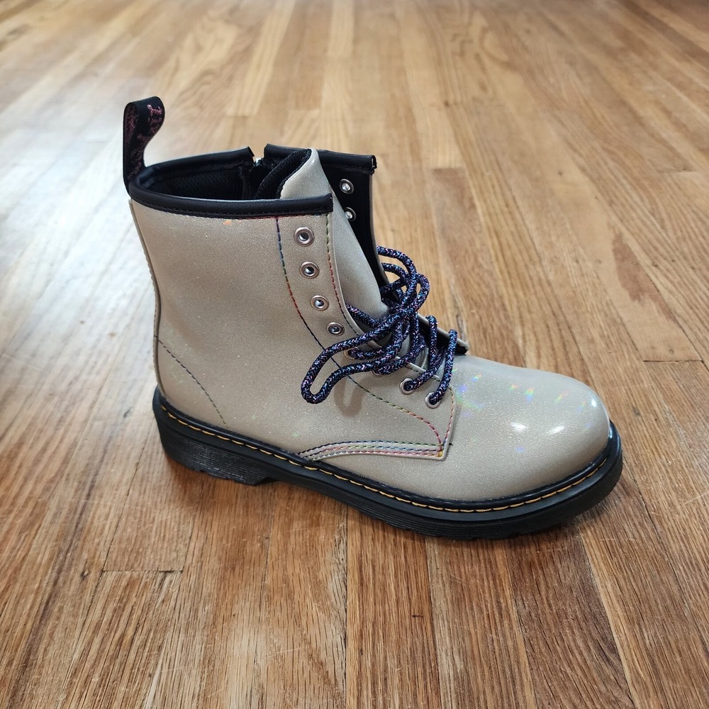 Dr. Martens 1460J Silver Sparkle Rays Lace Up Combat Boot Womens Sz 5 NEW NWOB